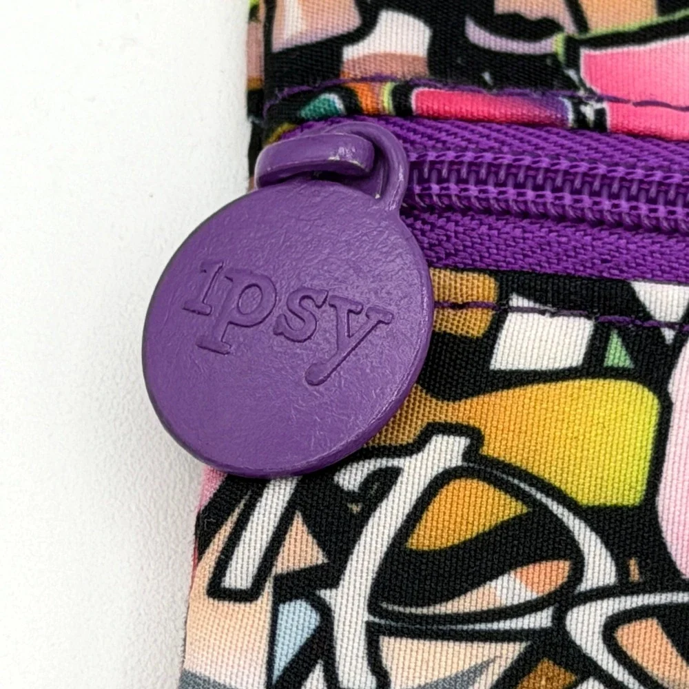 Ipsy Graffiti Print Makeup Bag Cosmetic Pouch Purple Zipper Street Art Style